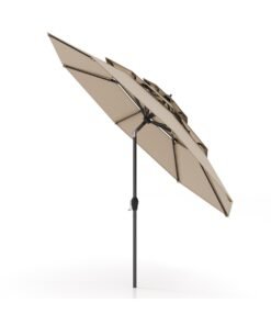 296cm 3 Tier Outdoor Umbrella With Double Vented for Market Backyard Pool Garden-Brown