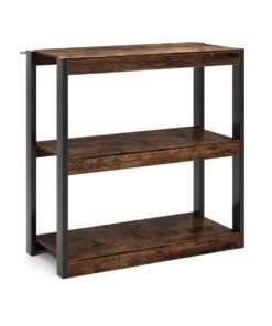 3 Tier Wooden Bookcase with Dual Anti-Tipping Kits and Open Shelving Unit-Rustic Brown