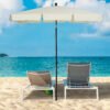 Outsunny 2 x 1.3m Garden Parasol Umbrella, Outdoor Market Table Umbrella with Ruffles & Aluminium Pole, Rectangular Tilting Parasol Sun Shade Canopy, Cream White