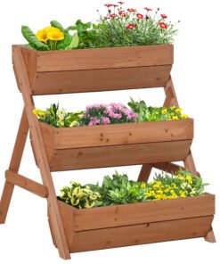 Outsunny 3 Tier Raised Garden Bed Wooden Elevated Planter Box Kit, 66L for Flower, Vegetable, Herb, 65x75x78cm, Brown