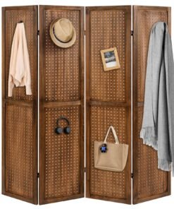 170cm 4-Panel Folding Room Divider with 360° Metal Hinges and Solid Wood Frame-4-Panel