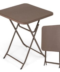 4-Person Rattan Textured Folding Picnic Table Square Patio Dining Table-Rustic Brown