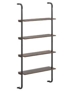 4-Tier Wall Mounted Industrial Pipe Shelving Wood Floating Shelves-Rustic Brown