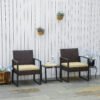 Outsunny 3 pcs PE Rattan Wicker Garden Furniture Patio Bistro Set Weave Conservatory Sofa Coffee Table and Chairs Set Beige