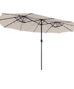 445 cm Twin Patio Umbrella Double-Sided Umbrella with 48 LED Lights-Beige