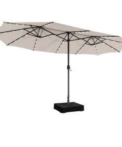 450cm Double-Sided Patio Umbrella with Solar Lights-Beige