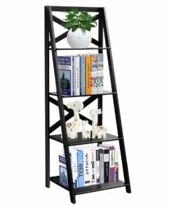4 Tier Wooden Ladder Shelving Unit-Black