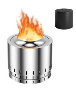 Stainless Steel Smokeless Fire Pit with Oxygen-enriched Fire Technology-Silver