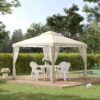 Outsunny 3 x 3 m Metal Gazebo, Garden Pavillion, DoubleRoof Outdoor Canopy Shelter with Mesh Sidewalls, Cream White