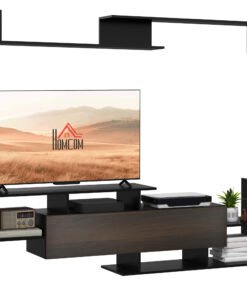 HOMCOM TV Cabinet with Wall Shelf for Wall-Mounted 65" TVs or Standing 40" TVs - Black and Dark Brown