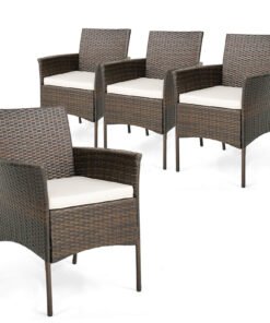 Patio Dining Chairs Set of 4 Outdoor PE Wicker Chairs with Removable Cushions
