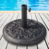 Outsunny 9kg Garden Parasol Base, Round Resin Cast Iron Effect Sun Umbrella Base, Outdoor Umbrella Stand for 38mm or 48mm Outdoor Umbrella Poles, Bronze Tone