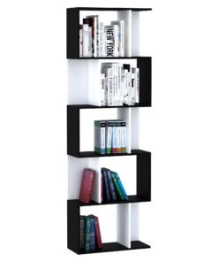 HOMCOM Bookcase, S-Shaped Wooden Bookshelf, 5/6 Tiers Freestanding Storage Shelf, Home Office Decorative Display Stand Rack, Black and White, 24D x 60W x 184.5H