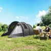Outsunny 3-4 Man Tunnel Tent, Two Room Camping Tent with Windows, Portable Carry Bag, for Fishing, Hiking, Sports, Festival - Black