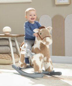 AIYAPLAY Baby Rocking Horse, Plush Animal Rocker with Realistic Sound and Toy, Rocking Toy Chair for Kids Aged 2-5, Brown