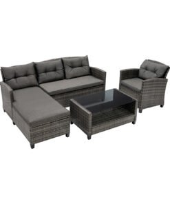 4 PCS Patio Furniture Set with Extra Pillows and Cushions-Grey