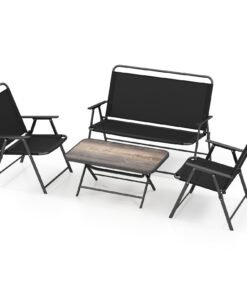 4 Piece Outdoor Conversation Set with 2 Chairs and Loveseat-Black