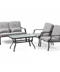 4 Piece Patio Conversation Set with Tempered Glass Coffee Table-Grey