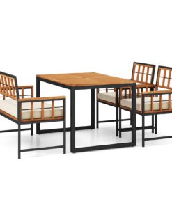 4 Pieces Acacia Wood Patio Dining Set with 1 Rectangular Table-Brown