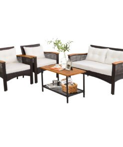 4 Pieces Outdoor Patio Furniture Set with Loveseat and Coffee Table