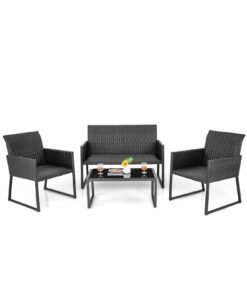 4 Pieces Wicker Patio Furniture Set with Quick-Drying Foam