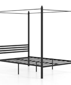 4-Poster Metal Platform Bed with Headboard and Under-Bed Storage