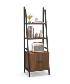 4-Tier Ladder Shelf with Cabinet Industrial Bookcase with Metal Frame-Rustic Brown