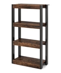 4 Tier Wooden Bookcase Bookshelf with Dual Anti-Tipping Kits-Rustic Brown