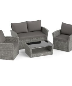 4 Piece Patio Conversation Seat with Seat and Back Cushions-Grey