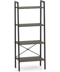 4-Tier Bookshelf with Metal Frame-Grey Oak