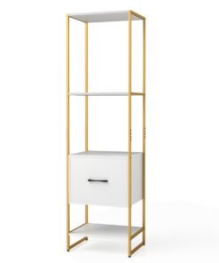 5-Tier Tall Narrow Bookcase Bookshelf with Drawer Shelves-White