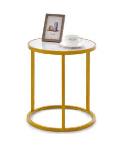 50 x 50 cm Marble Top Round Side Table with Golden Metal Frame-Golden-1 Piece