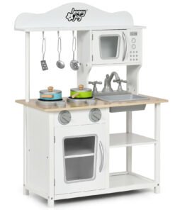 Children's Wooden Play Kitchen with Cooking Pots and Utensils