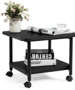 2 Tier Wooden Printer Stand with 360° Swivel Casters-Black