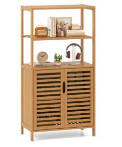 5-Tier Bookshelf with Open Shelves and Louvered Cabinet-Natural
