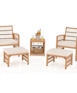 Outdoor Rattan Conversation Set with Seat and Back Cushions for Backyard Poolsida-Natural