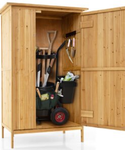 5 × 3 Feet Outdoor Storage Cabinet with Asphalt Roof and 3 Shelves-Natural