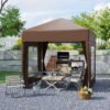 Outsunny 2 x 2 m Garden Pop Up Gazebo, Wedding Party Tent Marquee, Water Resistant Awning Canopy with Sidewalls, Windows, Carry Bag, Coffee