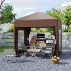 Outsunny 2 x 2 m Garden Pop Up Gazebo, Wedding Party Tent Marquee, Water Resistant Awning Canopy with Sidewalls, Windows, Carry Bag, Coffee
