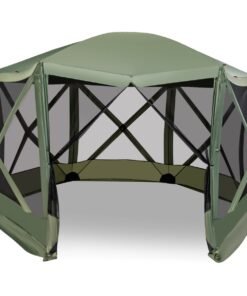 6-Sided Camping Gazebo Instant Setup Hub Tent with Portable Carrying Bag-Green