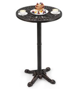 61 cm Patio Round Bar Table with Carved Texture-Bronze