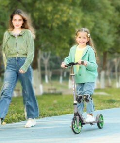 AIYAPLAY Foldable Kids Scooter with Adjustable Handlebar, 200mm Big Wheel, Rear Fender Brake, for Ages 6-12 Years, Green