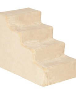 PawHut Four-Step Dog Stairs, with Washable Plush Cover, for High Bed Sofa, Dog Stairs for Small Dog and Cat - Beige