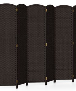 6-Panel Room Divider Folding Privacy Screen with Hand-woven Texture-Brown