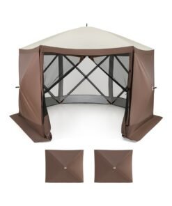 6-sided Pop-up Gazebo Tent Instant Setup Screen House Hub Tent-Coffee