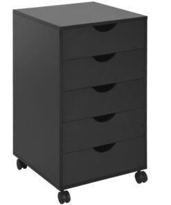 HOMCOM 5 Drawer Mobile Filing Cabinet, Vertical File Cabinet, Modern Rolling Office Storage Organizer Cupboard, Black
