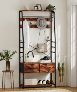 HOMCOM 6-in-1 Industrial-Style Hallway Organiser - Brown/Black