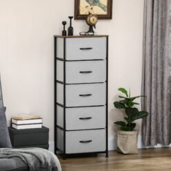 HOMCOM Fabric Chest of Drawers, Industrial Bedroom Dresser with 5 Fabric Drawers, Steel Frame and Wooden Top for Nursery, Living Room, Hallway, Grey