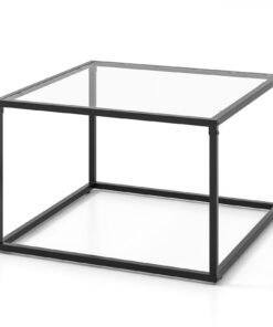 70 CM Modern Square Coffee Table with Metal Frame-Transparent