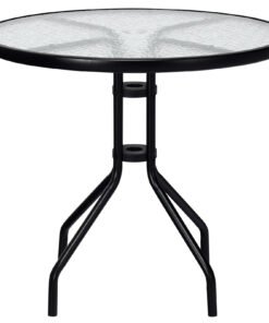 70 cm Patio Table with Tempered Glass Tabletop and Sturdy Metal Legs